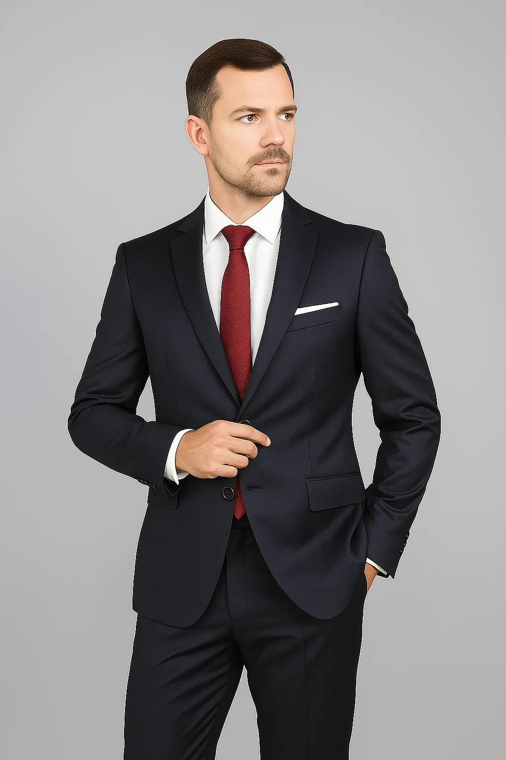 Mantoni Suit - Signature Menswear Wool Fabric SuitsOutlet - Men's Black 2-Button Slim-Fit Suit - High End Suits - High Quality Suits - Image 2