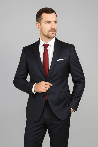 Mantoni Suit - Signature Menswear Wool Fabric SuitsOutlet - Men's Black 2-Button Slim-Fit Suit - High End Suits - High Quality Suits - Image 2