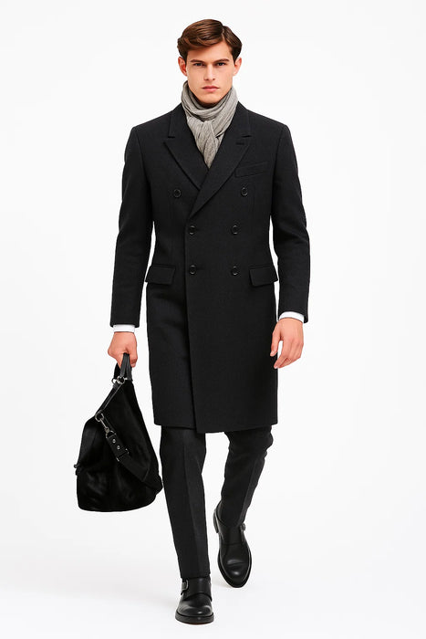 Men's Wool Charcoal Grey Double breasted Overcoat By Alberto Nardoni