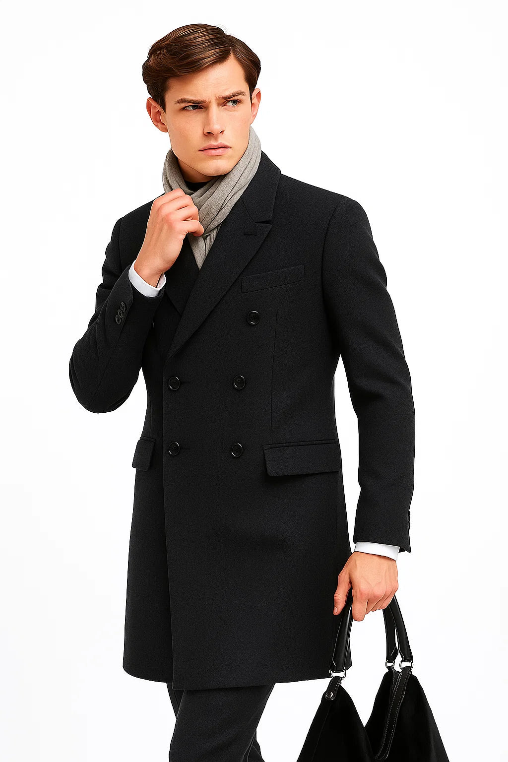 Men's Wool Charcoal Grey Double breasted Overcoat By Alberto Nardoni - Image 3