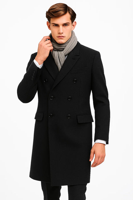 Men's Wool Charcoal Grey Double breasted Overcoat By Alberto Nardoni