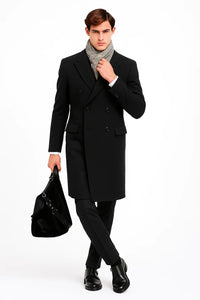 Men's Wool Charcoal Grey Double breasted Overcoat By Alberto Nardoni
