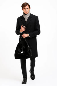 Men's Wool Charcoal Grey Double breasted Overcoat By Alberto Nardoni