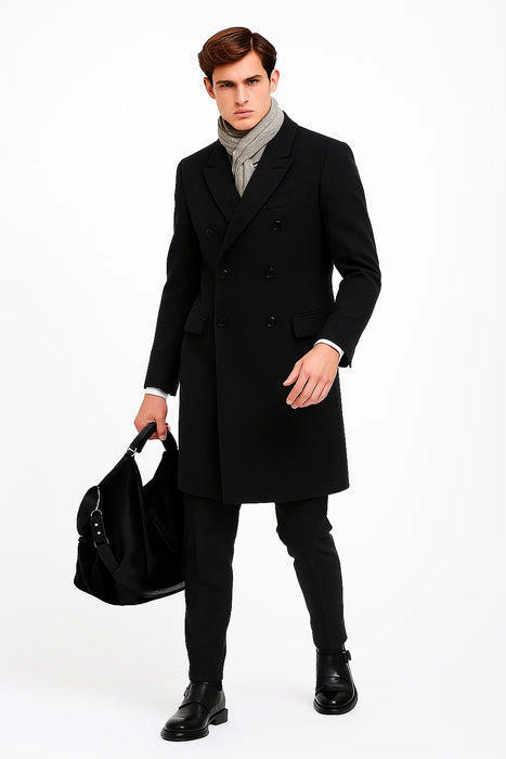 Men's Wool Charcoal Grey Double breasted Overcoat By Alberto Nardoni