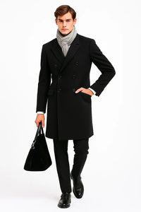 Men's Wool Charcoal Grey Double breasted Overcoat By Alberto Nardoni