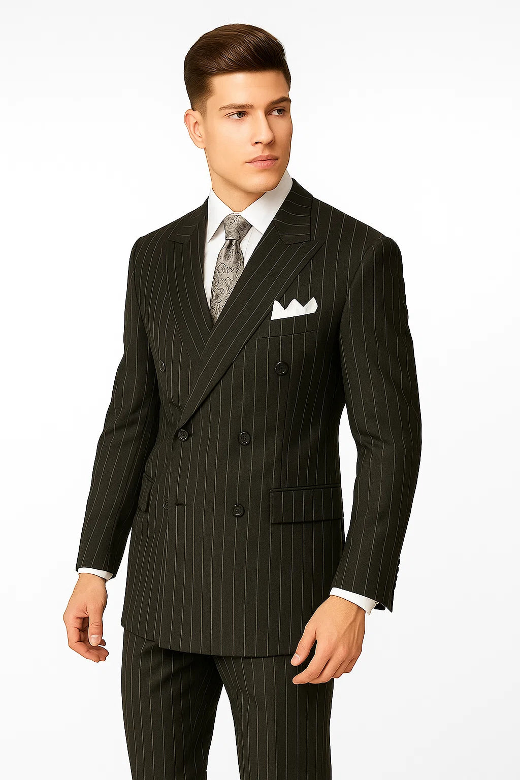 Chalk Bold Pinstripe Double Breasted 6 on 2 Super 120's poly Suit~rayon N - Image 8