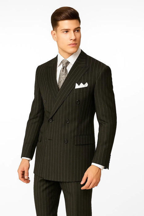 Chalk Bold Pinstripe Double Breasted 6 on 2 Super 120's poly Suit~rayon N