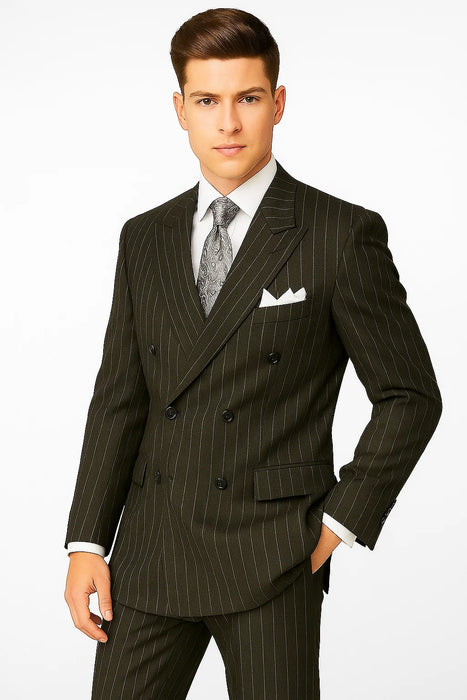 Chalk Bold Pinstripe Double Breasted 6 on 2 Super 120's poly Suit~rayon N