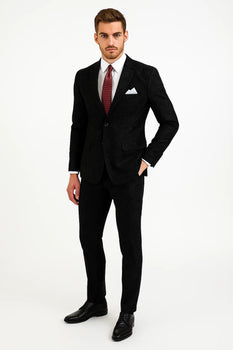 Men's 2 Button Paisley Designed Black Velvet Suit - Image 3