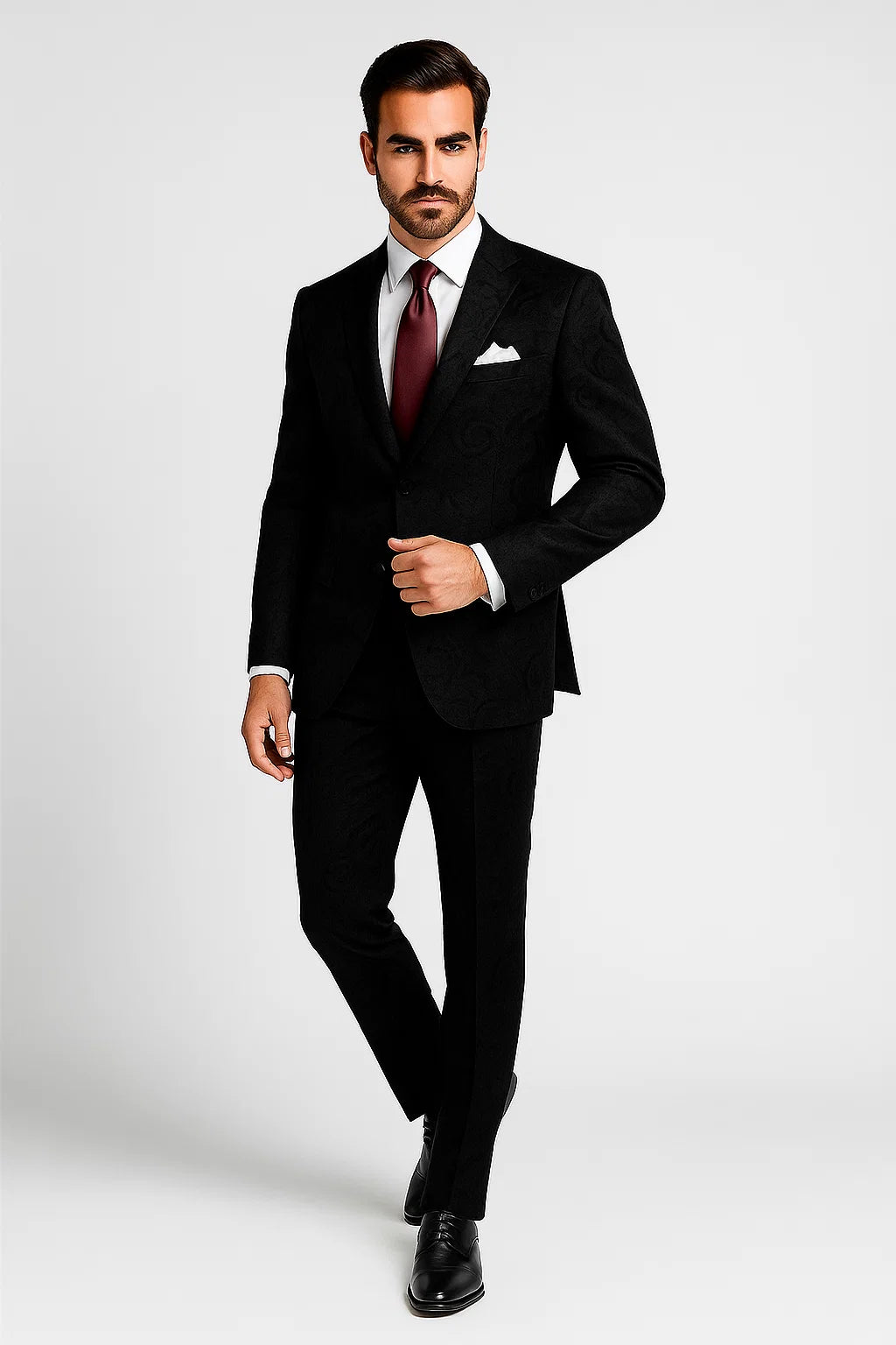Men's 2 Button Paisley Designed Black Velvet Suit - Image 2