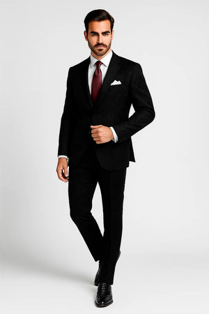 Men's 2 Button Paisley Designed Black Velvet Suit - Image 2