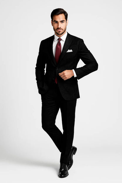 Men's 2 Button Paisley Designed Black Velvet Suit - Image 4