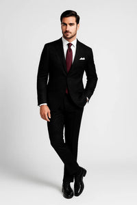 Men's 2 Button Paisley Designed Black Velvet Suit