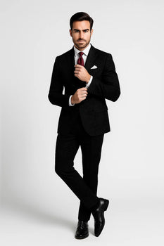 Men's 2 Button Paisley Designed Black Velvet Suit - Image 7
