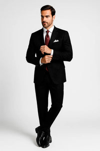 Men's 2 Button Paisley Designed Black Velvet Suit