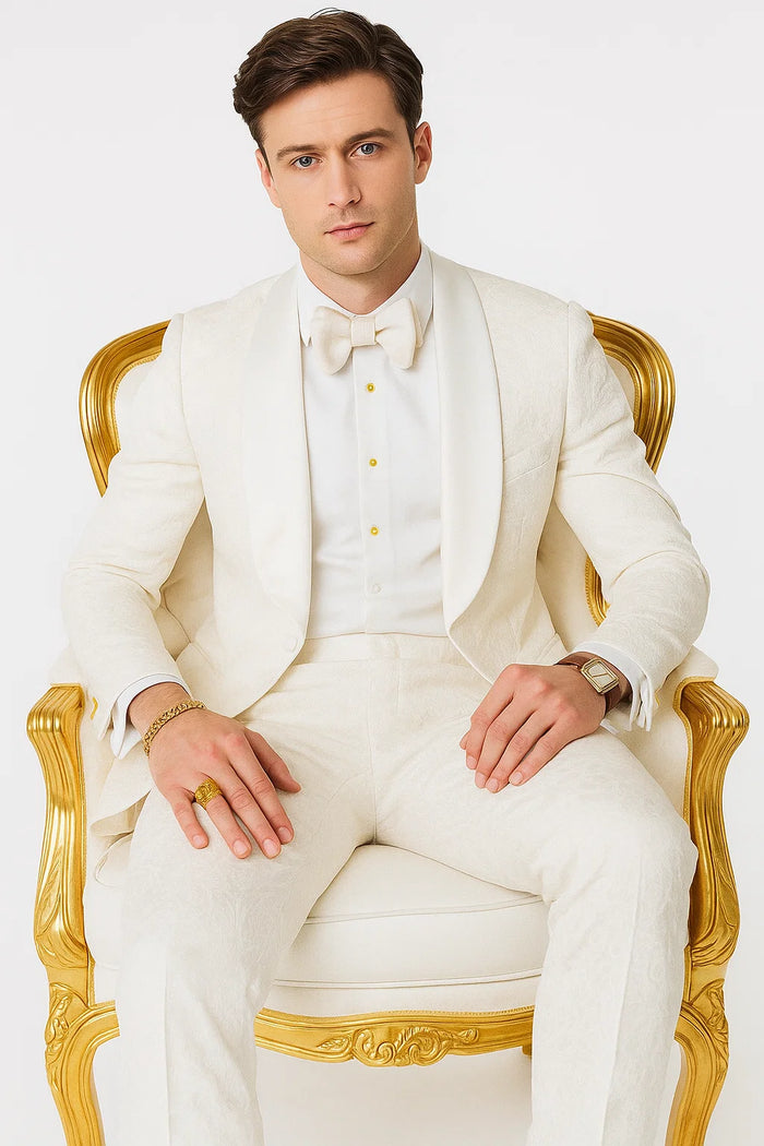 White Shawl Collar Paisley Suit Jacket and Matching Pants