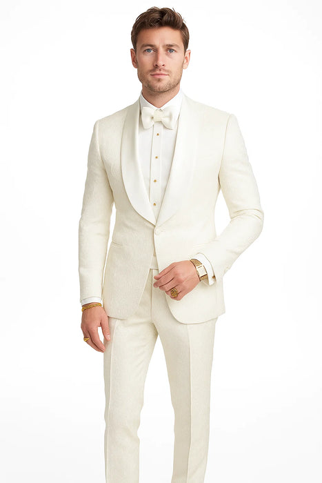 White Shawl Collar Paisley Suit Jacket and Matching Pants