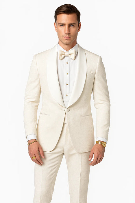 White Shawl Collar Paisley Suit Jacket and Matching Pants