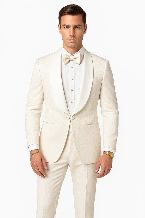 White Shawl Collar Paisley Suit Jacket and Matching Pants