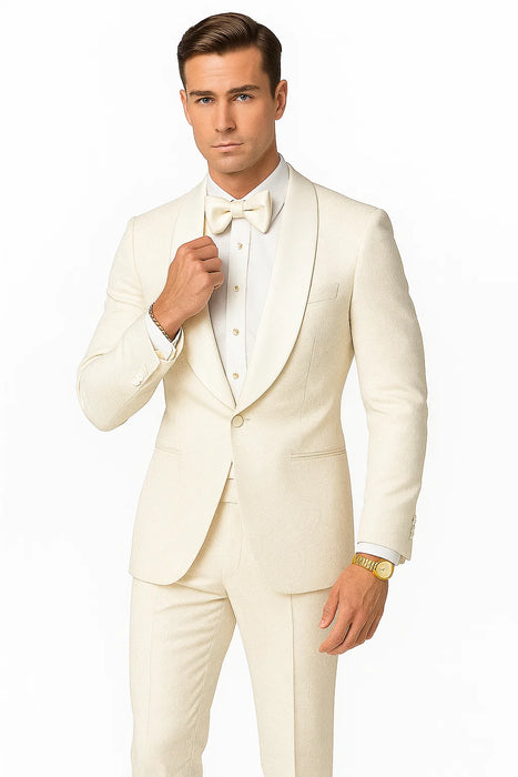 White Shawl Collar Paisley Suit Jacket and Matching Pants