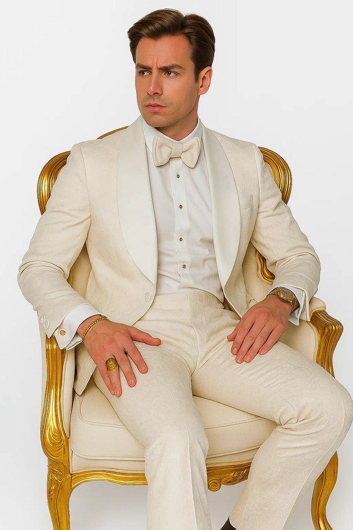 White Shawl Collar Paisley Suit Jacket and Matching Pants
