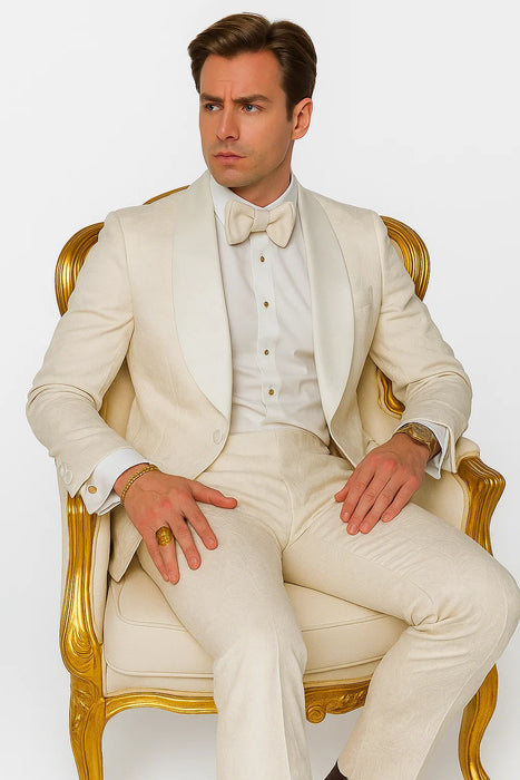 White Shawl Collar Paisley Suit Jacket and Matching Pants