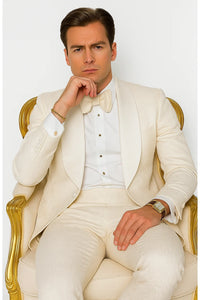 White Shawl Collar Paisley Suit Jacket and Matching Pants