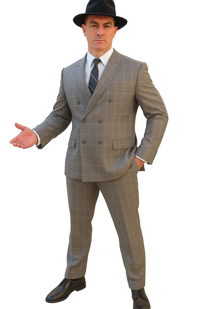 Gangster Suit - 1920 Mens Grey Pattern Suit With Grey Untochable Hat Shirt and Tie Combo - Image 3
