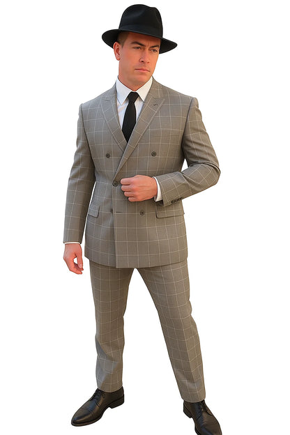 Gangster Suit - 1920 Mens Grey Pattern Suit With Grey Untochable Hat Shirt and Tie Combo - Image 4