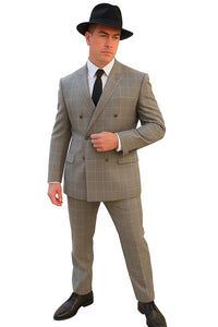 Gangster Suit - 1920 Mens Grey Pattern Suit With Grey Untochable Hat Shirt and Tie Combo