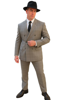 Gangster Suit - 1920 Mens Grey Pattern Suit With Grey Untochable Hat Shirt and Tie Combo - Image 4