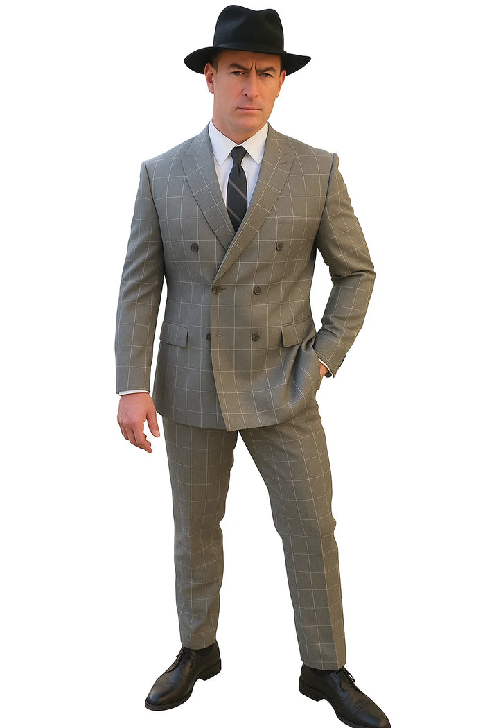 Gangster Suit - 1920 Mens Grey Pattern Suit With Grey Untochable Hat Shirt and Tie Combo - Image 6