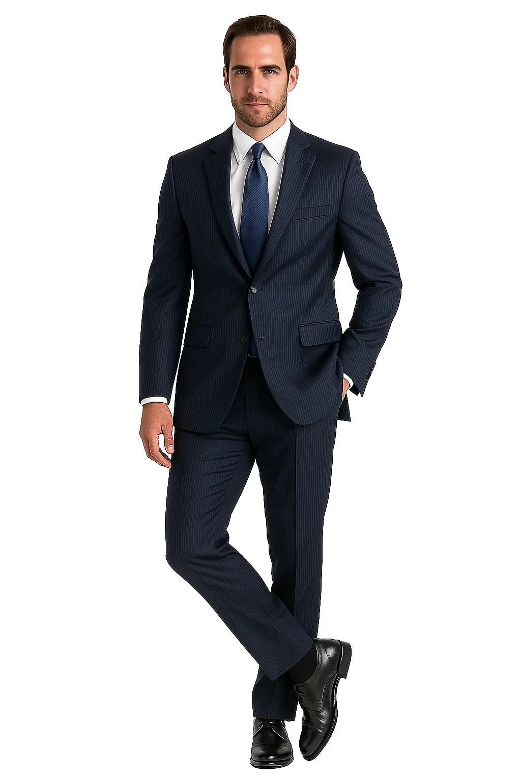 Men's Dark Navy Pinstripe Italian Design Suit - Image 4