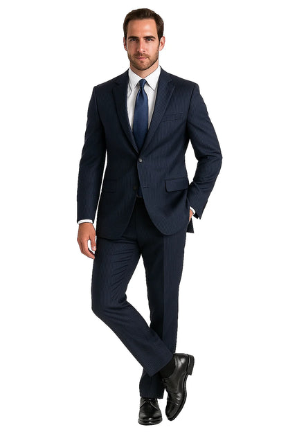 Men's Dark Navy Pinstripe Italian Design Suit - Image 4