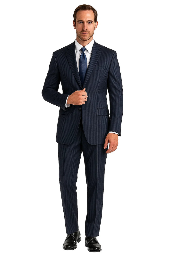 Men's Dark Navy Pinstripe Italian Design Suit - Image 6