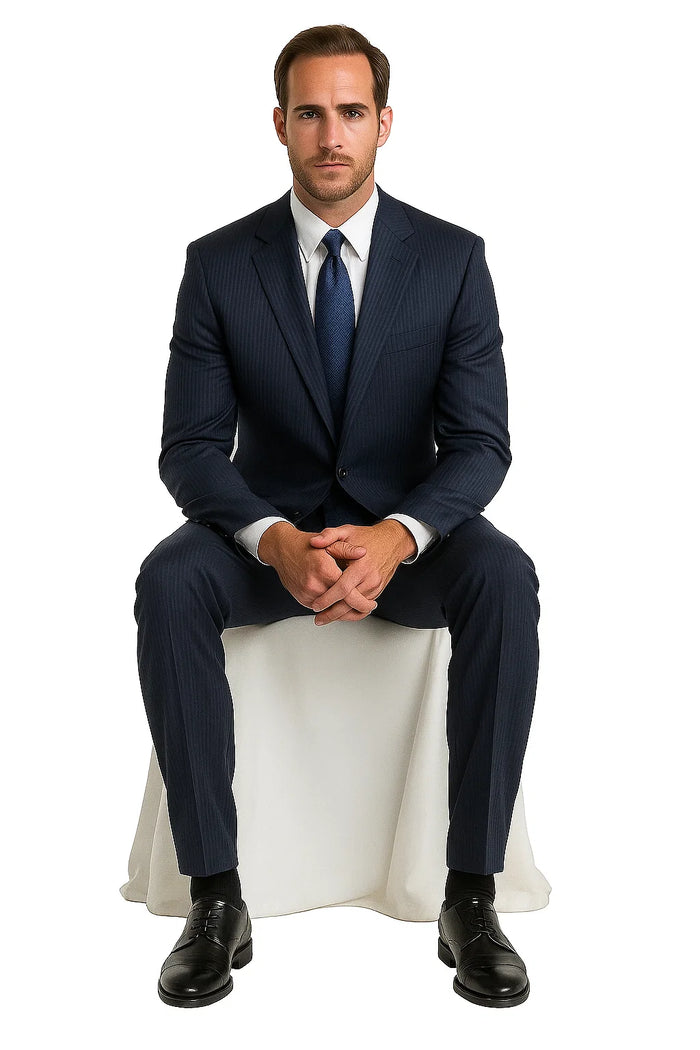 Men's Dark Navy Pinstripe Italian Design Suit - Image 7