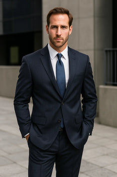 Men's Dark Navy Pinstripe Italian Design Suit - Image 8