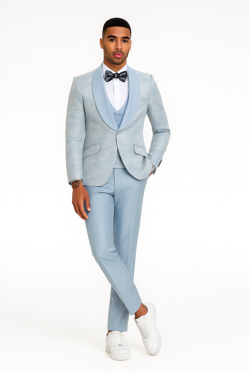 2025 Prom Special Blue Tuxedo Suit w/ Double-Breasted Vest by Tazzio - Image 3
