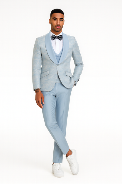 2025 Prom Special Blue Tuxedo Suit w/ Double-Breasted Vest by Tazzio - Image 3