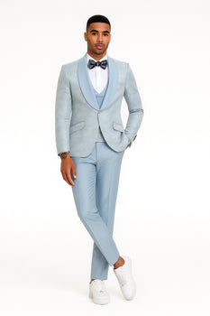 2025 Prom Special Blue Tuxedo Suit w/ Double-Breasted Vest by Tazzio - Image 3