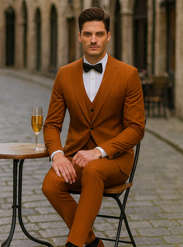 Stylish Modern Men’s Terracotta Orange Pinstriped Suit – Tazzio Skinny Fit Suit