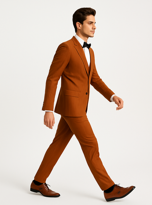 Stylish Modern Men’s Terracotta Orange Pinstriped Suit – Tazzio Skinny Fit Suit