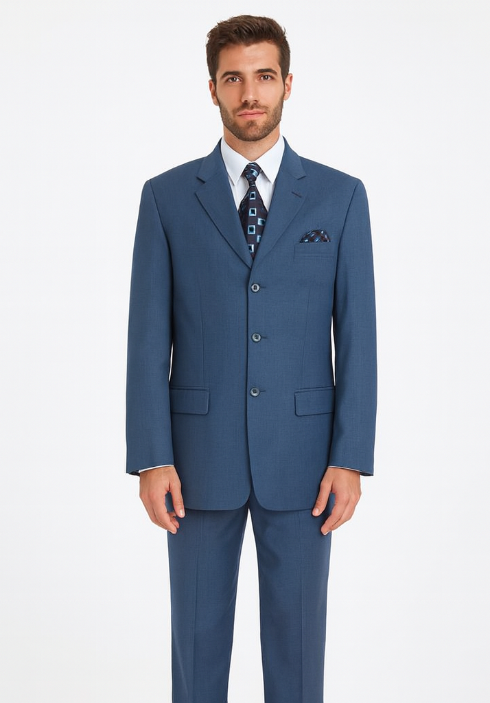 Teal Blue 3 Button Suit Jacket And Pleated Pants - Antique Blue Suit