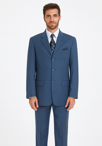 Teal Blue 3 Button Suit Jacket And Pleated Pants - Antique Blue Suit