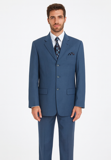 Teal Blue 3 Button Suit Jacket And Pleated Pants - Antique Blue Suit