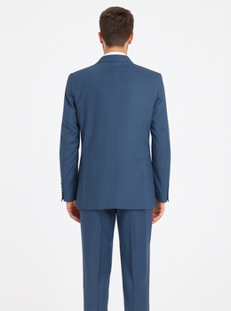 Teal Blue 3 Button Suit Jacket And Pleated Pants - Antique Blue Suit