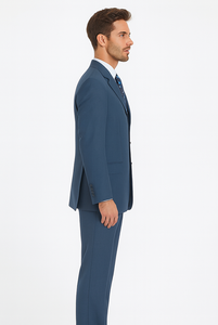 Teal Blue 3 Button Suit Jacket And Pleated Pants - Antique Blue Suit