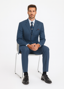 Teal Blue 3 Button Suit Jacket And Pleated Pants - Antique Blue Suit