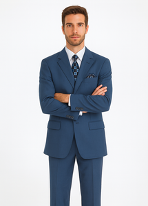 Teal Blue 3 Button Suit Jacket And Pleated Pants - Antique Blue Suit