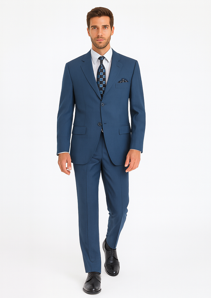 Teal Blue 3 Button Suit Jacket And Pleated Pants - Antique Blue Suit